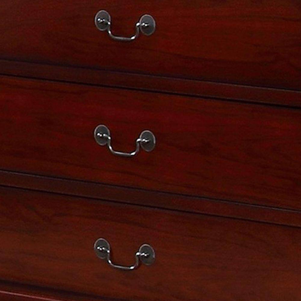 Benjara Cherry Brown 6-Drawer Wood Dresser with Molded Trim and Drop Handles