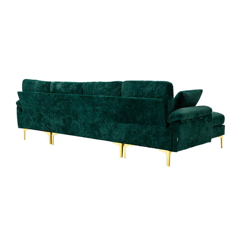 None 114 in. W 2-Arms 4-Piece L Shaped Fabric Modern Sectional Sofa in Emerald Green with Removable Ottoman