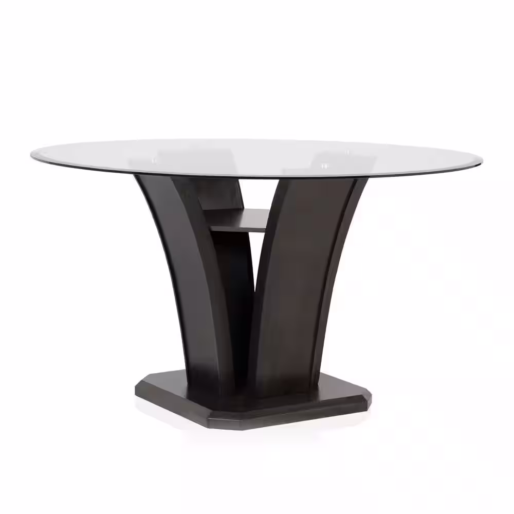 Furniture of America Hirro 54 in. Round Brown Cherry Glass Dining Table