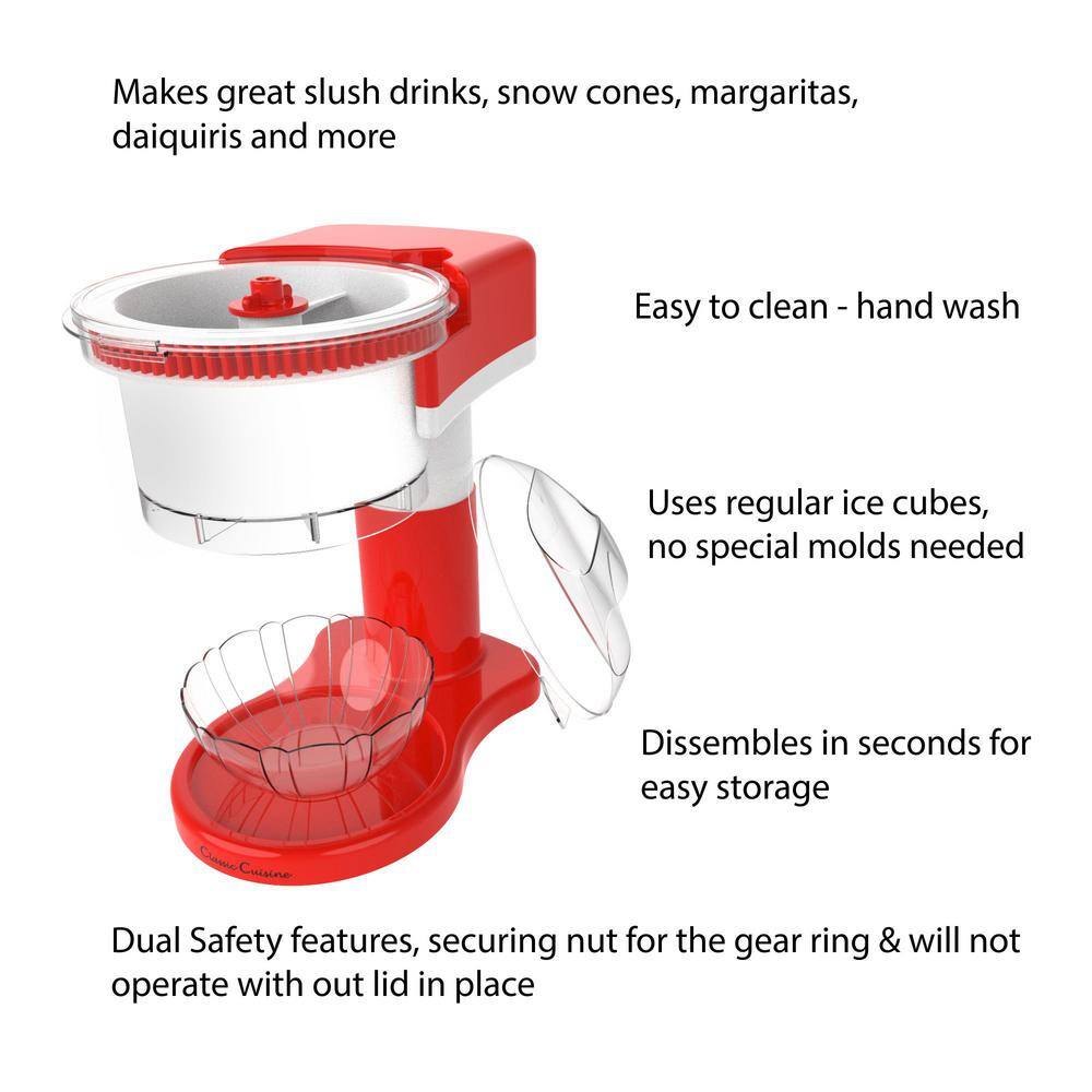 Classic Cuisine 32 oz. Red Countertop Shaved Ice Snow Cone Machine