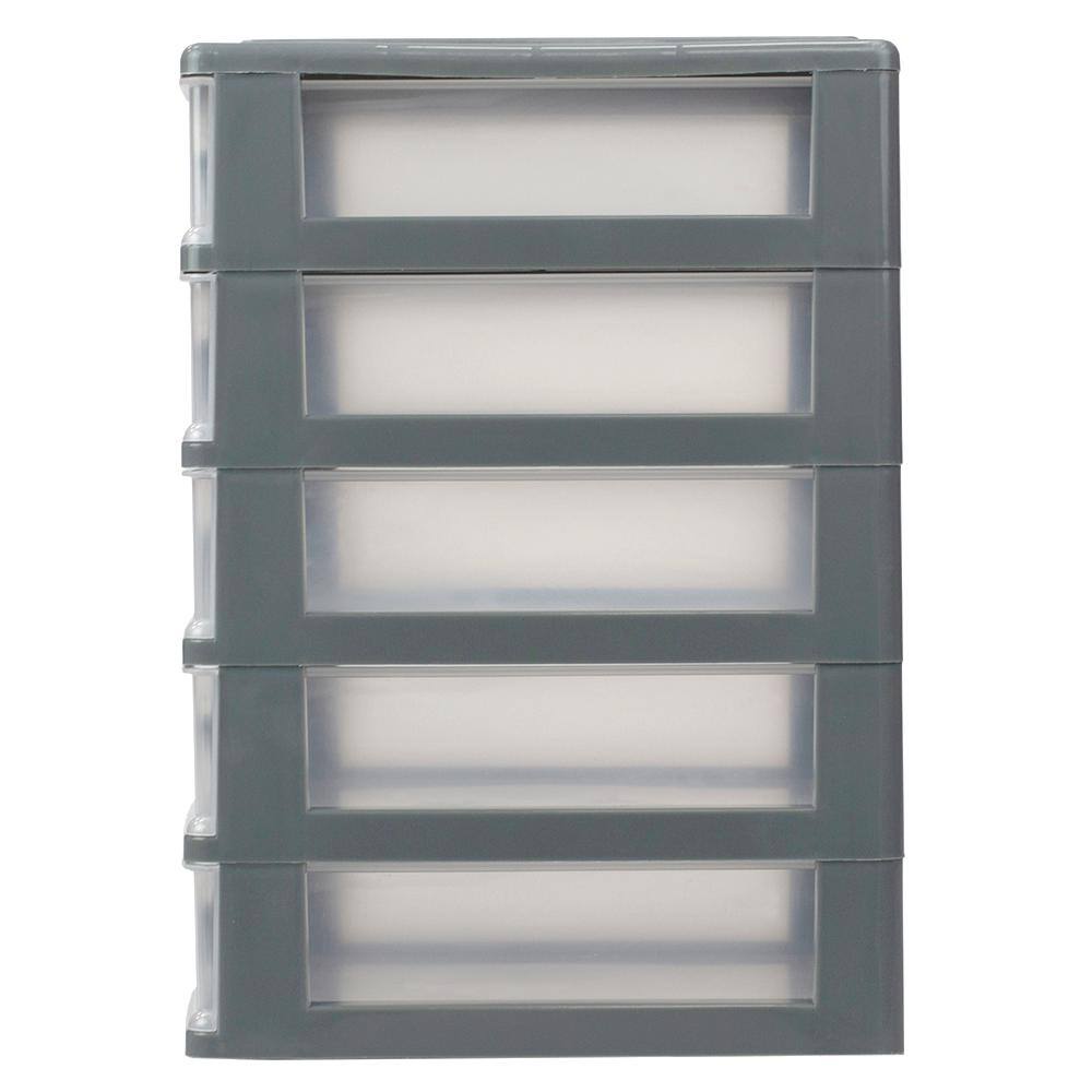 Home Basics 7 in. W x 9.5 in. H Grey Plastic 5-Drawer with Grey Drawers