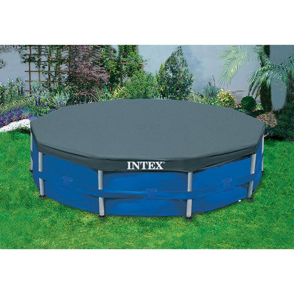 INTEX 10 ft. Round Metal Frame Above Ground Swimming Pool with Swimming Pool Cover, 1718 Gallons Capacity