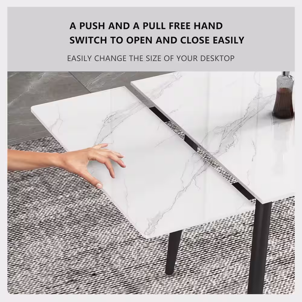 None 62.9 in. to 94.4 in. Rectangle White Stone Extendable Dining Table