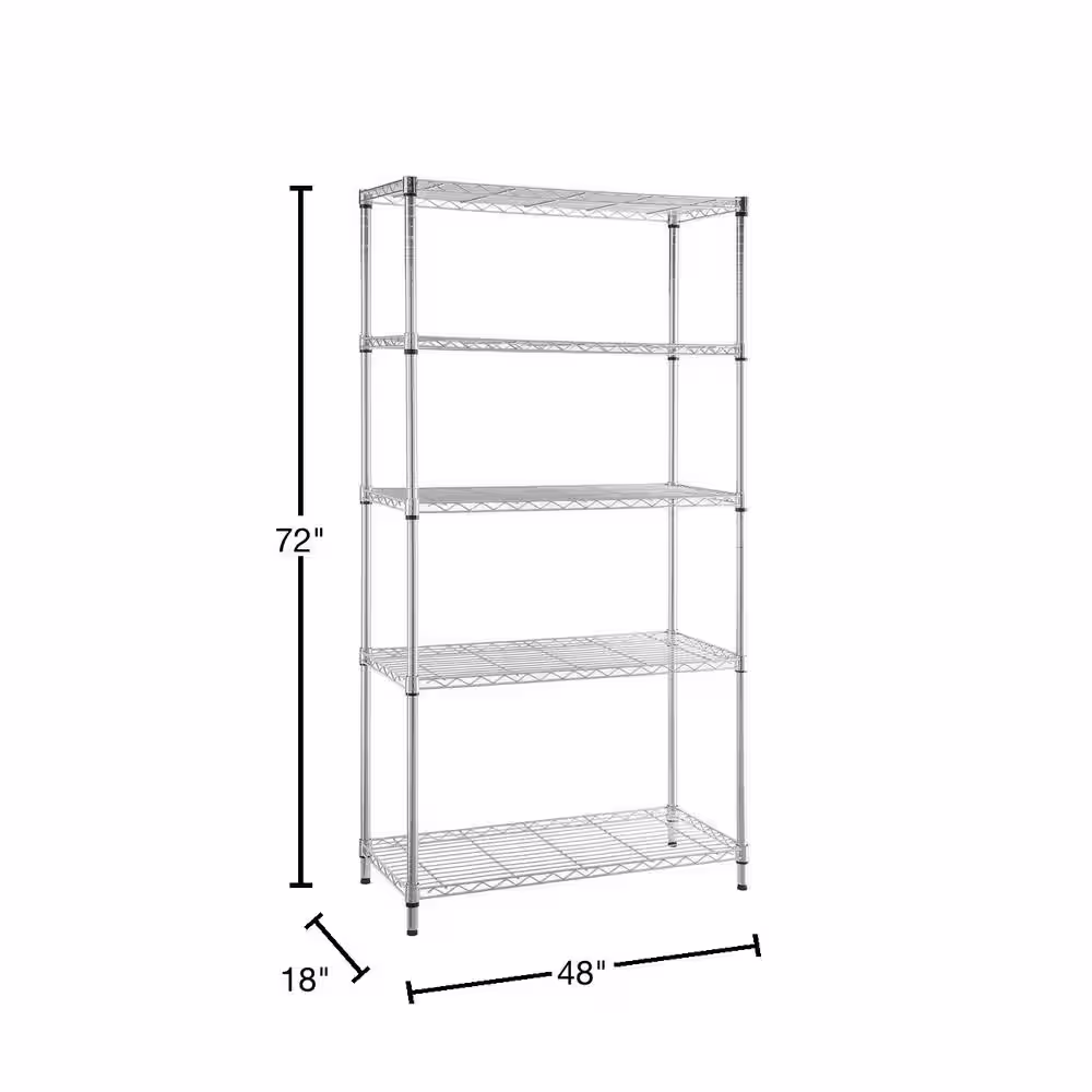 HDX 5-Tier Commercial Grade Heavy Duty Steel Wire Shelving Unit in Chrome (48 in. W x 72 in. H x 18 in. D)