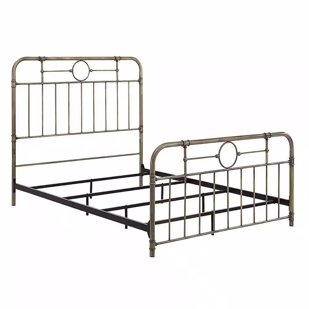 Walker Edison Furniture Company Rustic Bohemian Metal Pipe Queen Bed-Antique Bronze