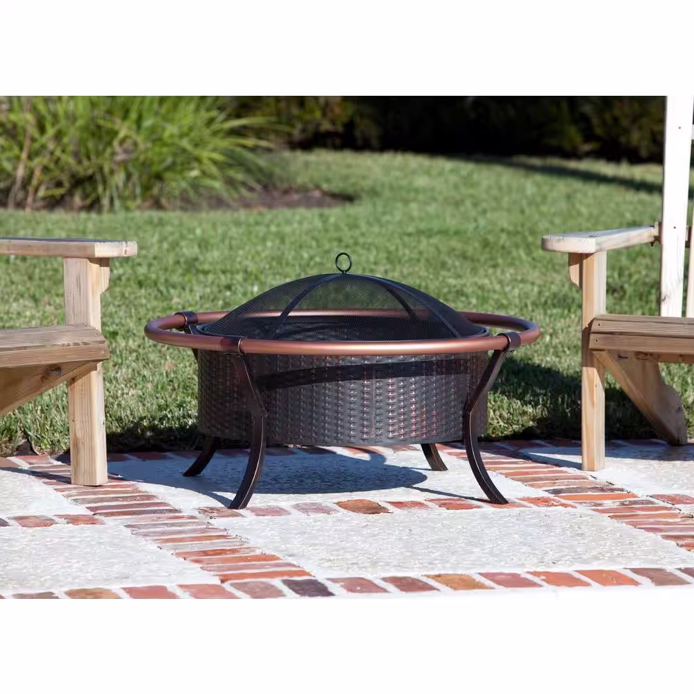 Fire Sense Copper Rail 37 in. Round Steel Fire Pit in Brushed Bronze