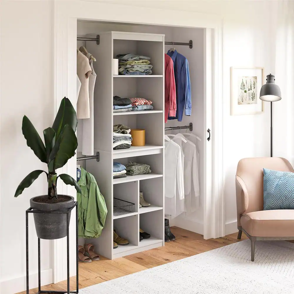 None 68.69 in.- 95.4 in. White Wall Mount Adjustable Closet System with 4 Clothing Rods