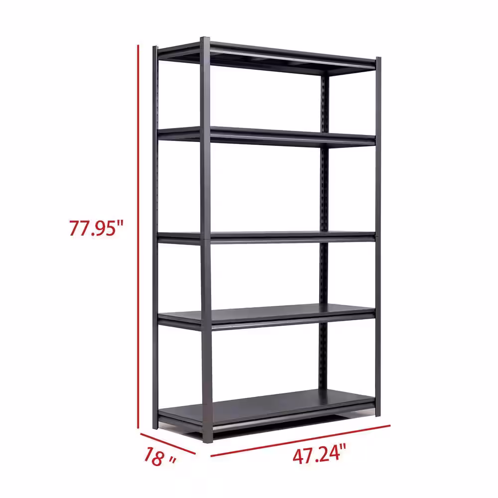None Black Heavy Duty 5-Tier Steel Shelving Unit (47.24 in. W x 77.95 in. H x 18 in. D)