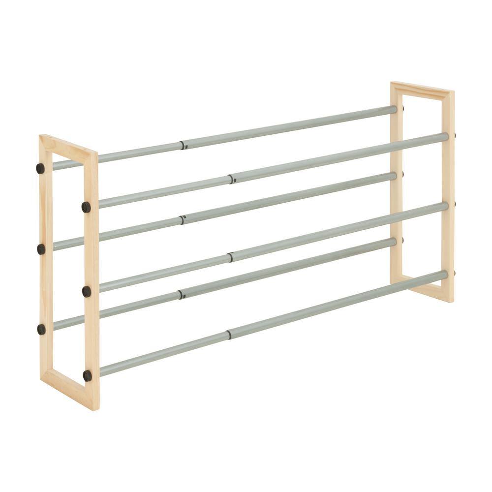 Honey-Can-Do 18 in. H 12-Pair Natural Steel and Wood Shoe Rack