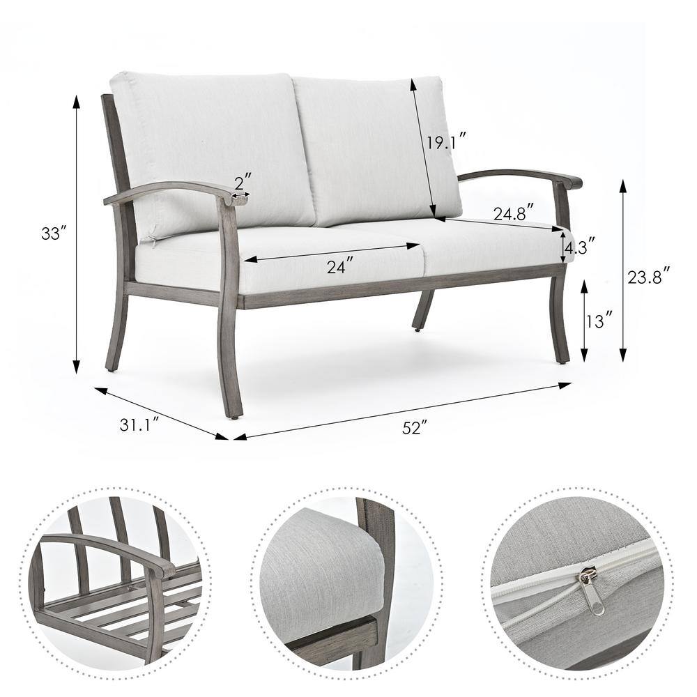 None 4-Person Aluminum Patio Conversation Set with Coffee Table and Light Gray Cushions