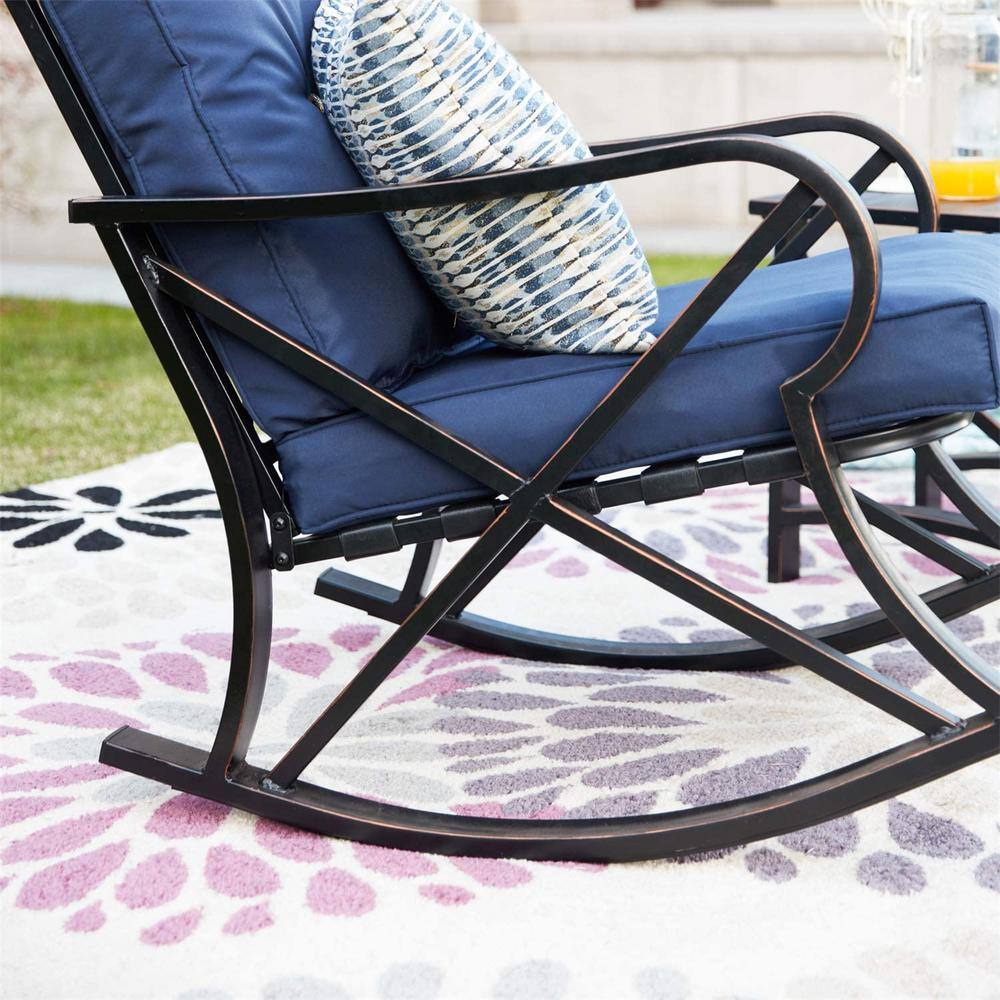 TOP HOME SPACE 5-Piece Metal Patio Conversation Set with Blue Cushions