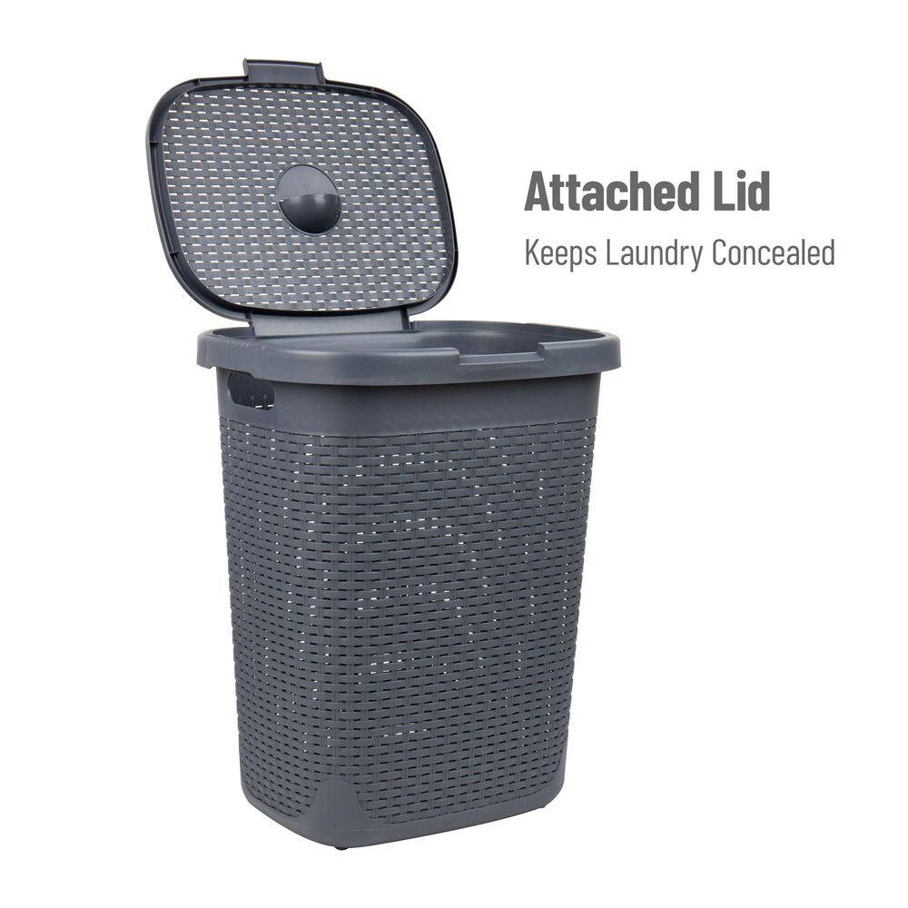 Mind Reader Basket Collection, Slim Laundry Hamper, 50 Liter (15kg/33lbs) Capacity, Attached Hinged Lid, Set of 2, Gray