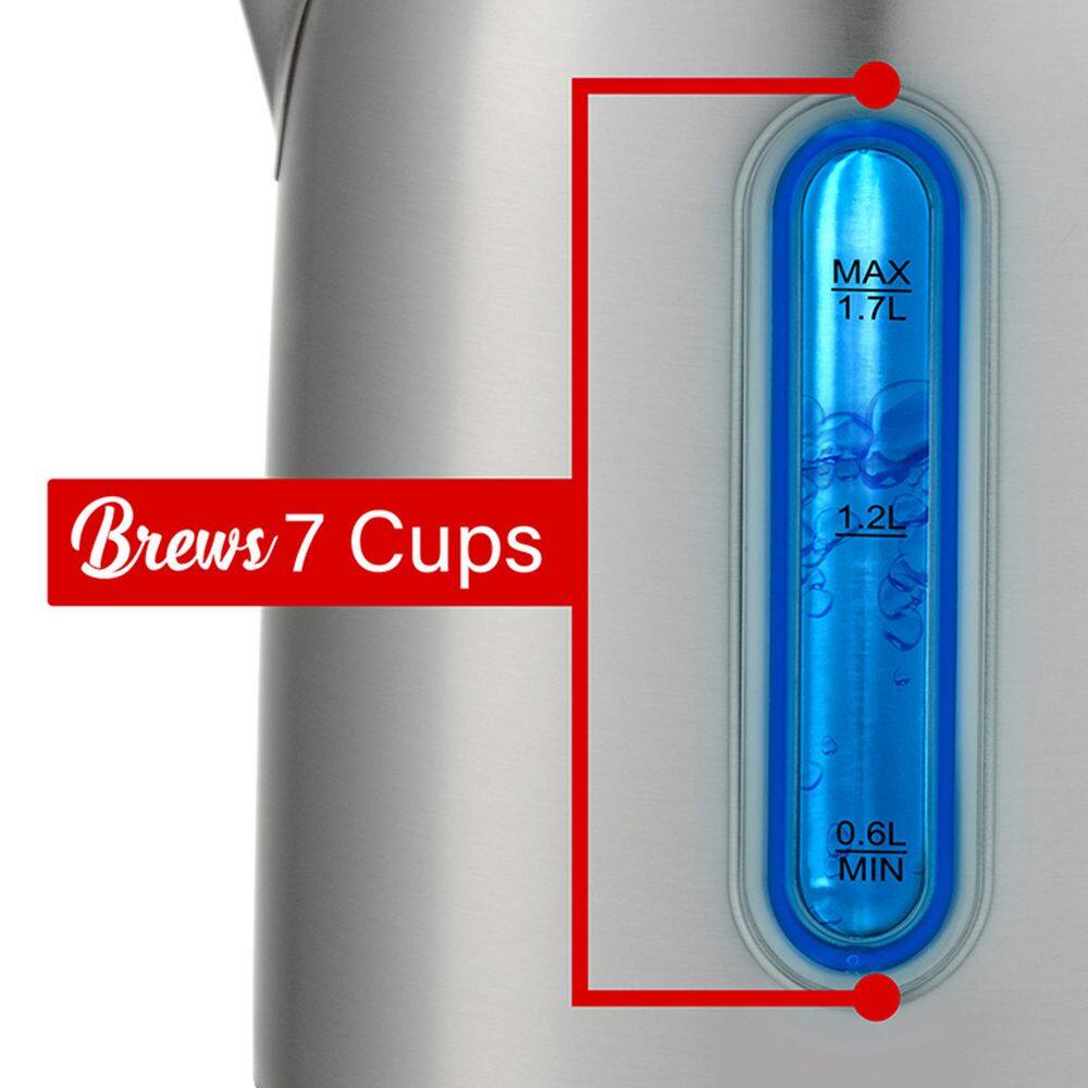 Brentwood 1500-Watt Silver Stainless Steel 1.7 L 7-Cups Electric Kettle with 5 Temperature Presets