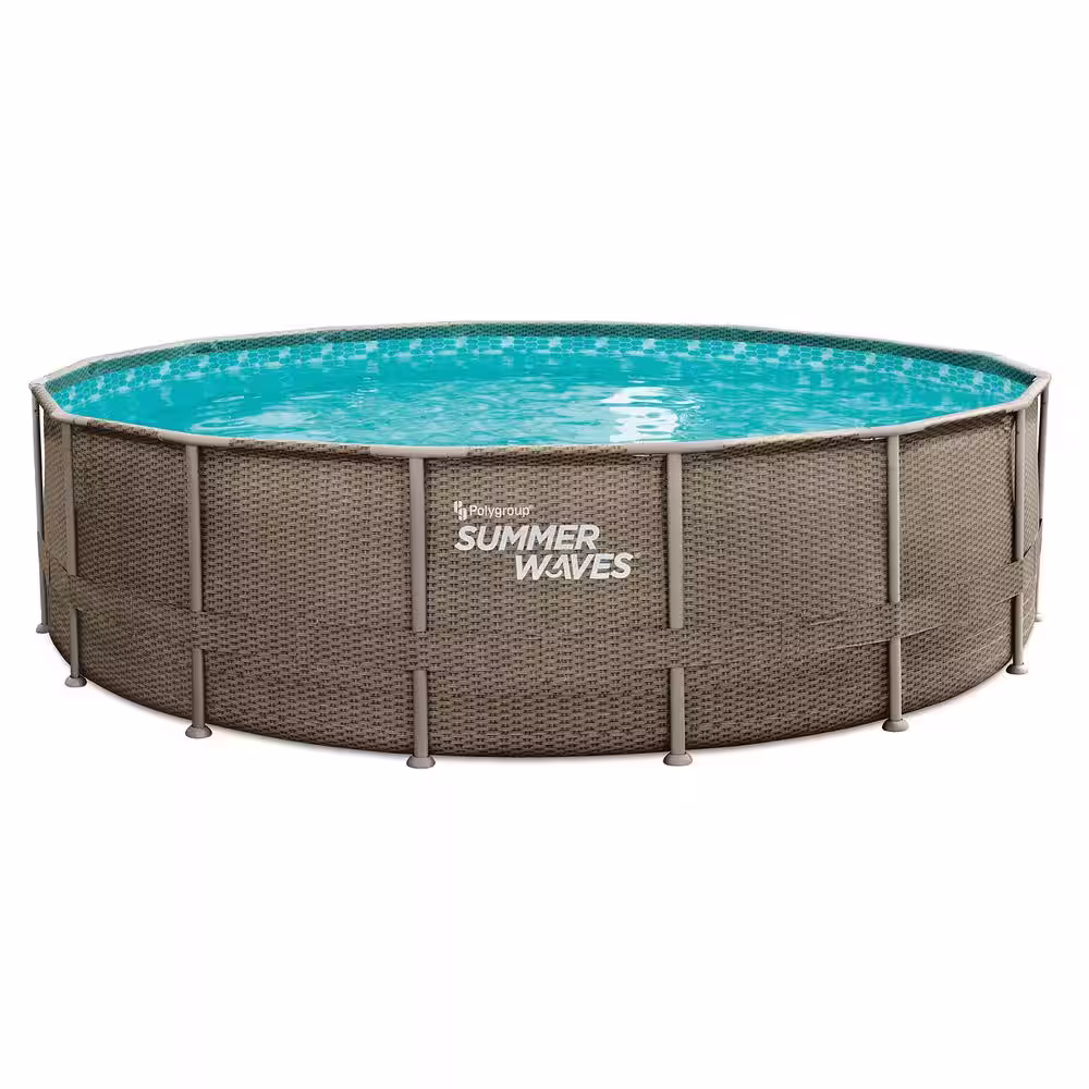 Summer Waves Elite Wicker Print 16 ft. Round x 48 in. Deep Metal Frame Pool Package with 1,500 GPH SkimmerPlus Filter Pump System
