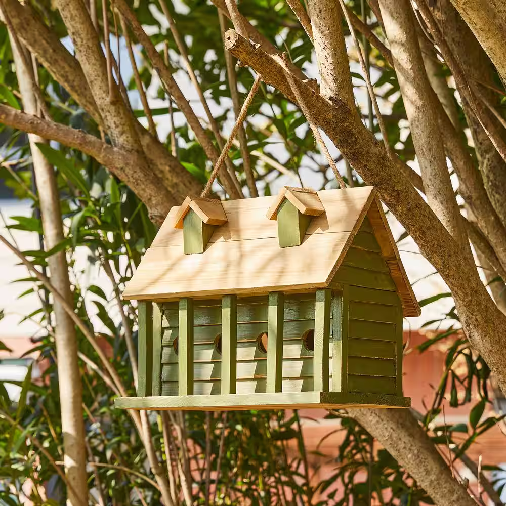 Glitzhome 14.25 in. L Wood Green Garden Distressed Birdhouse