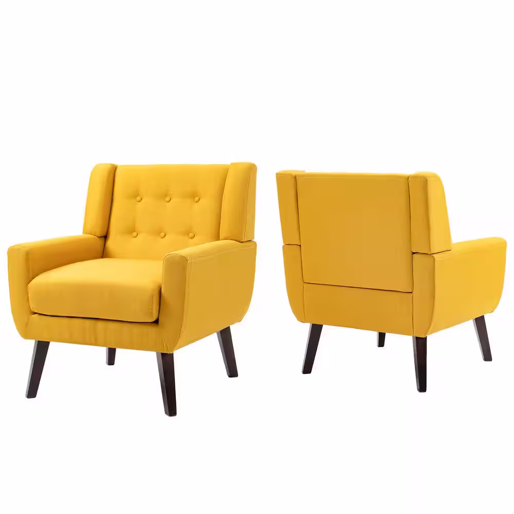 Uixe Mid-Century Modern Button Yellow Accent Arm Chair (set of 2)