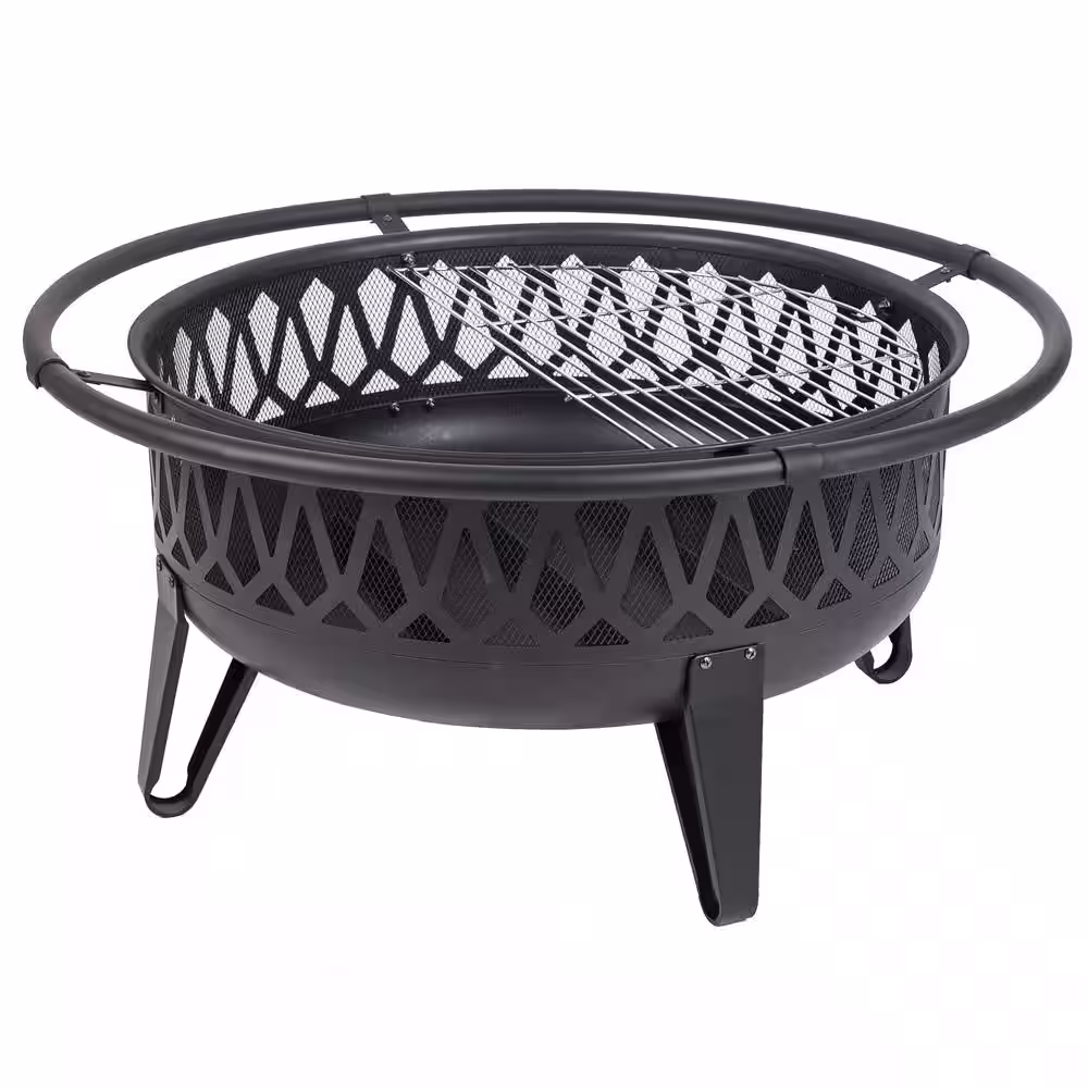 Pleasant Hearth Harmony 36 in. W x 22.8 in. H Round Steel Wood Burning Black Fire Pit