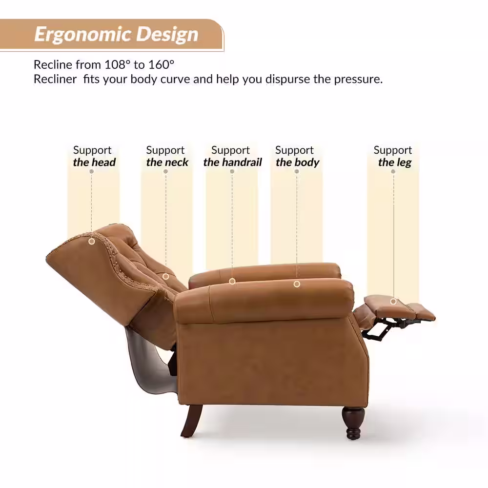 JAYDEN CREATION Isabel Camel Genuine Leather Recliner with Tufted Back and Rolled Arms