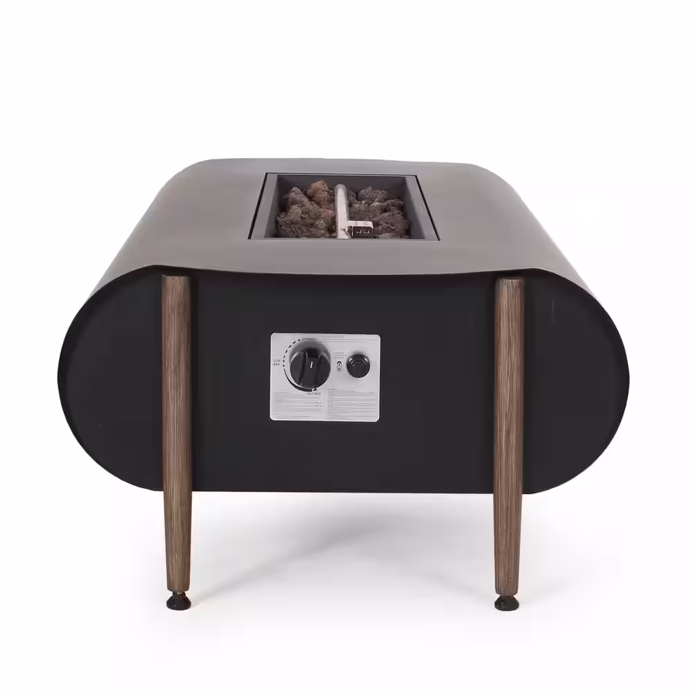 Noble House Snyder Dark Gray Rectangular Metal Fire Pit Table with Tank Holder