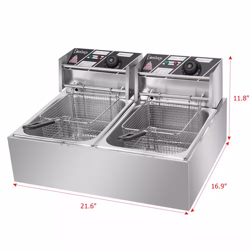 None 12.7 qt. Stainless Steel Electric Deep Fryer with Double Tanks