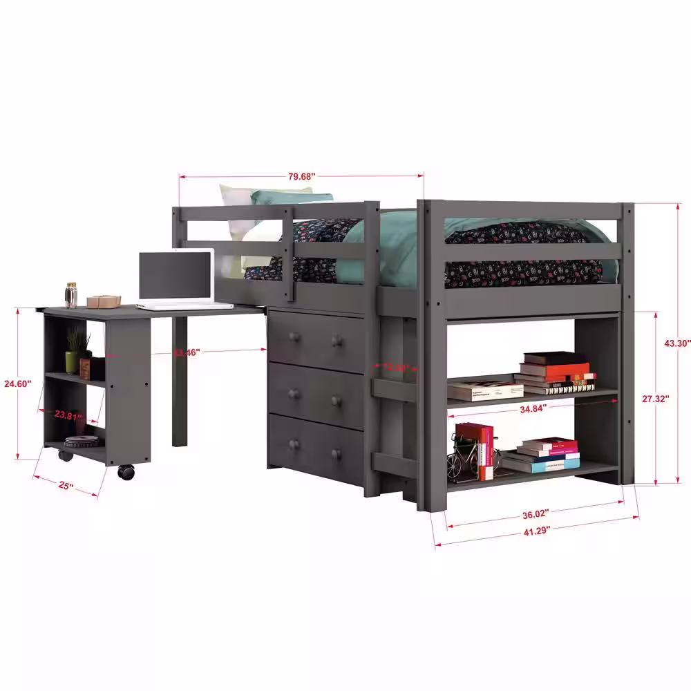 Donco Kids Dark Grey Twin Low Loft Bed