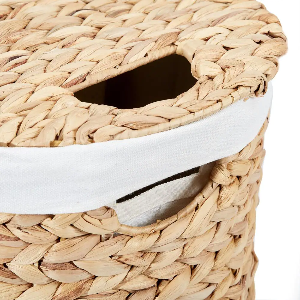 Seville Classics Hand Woven Natural Wicker Water-Hyacinth Lidded Oval Double Laundry Hamper with Bags