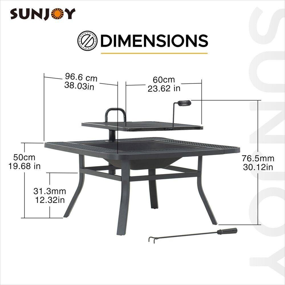 Sunjoy Darius 38 in. Square Firepit with Adjustable Cooktop Grill