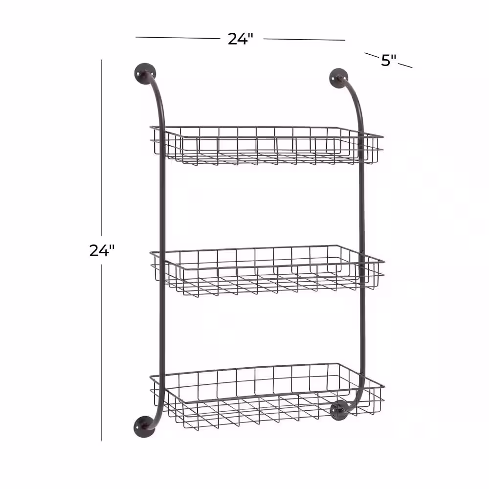 Litton Lane Black 3 Shelves Metal Wall Shelf with Suspended Baskets