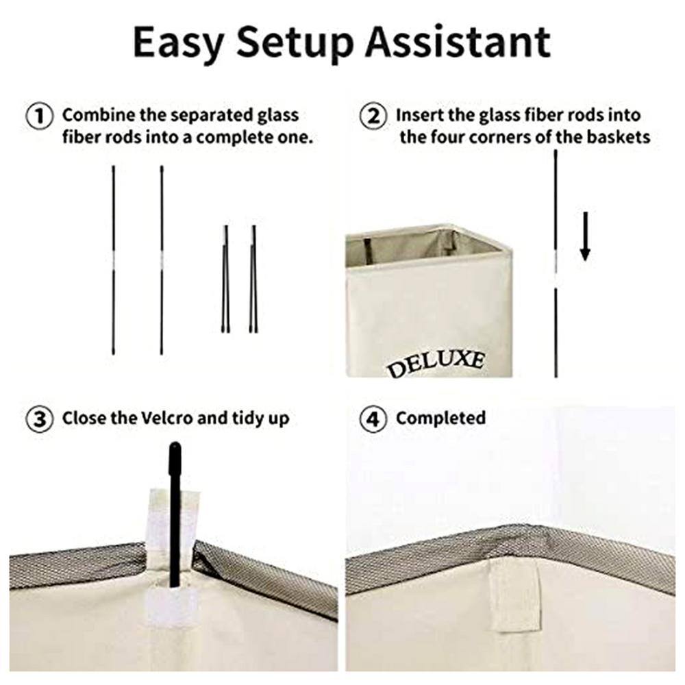 None 90L Fabric Laundry Basket Hamper with Beige Wheels