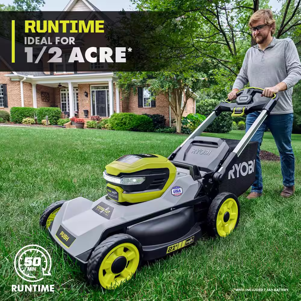 RYOBI 40V HP Brushless 21 in. Battery Walk Behind Multi-Blade Push Lawn Mower with 7.5 Ah Battery and Rapid Charger
