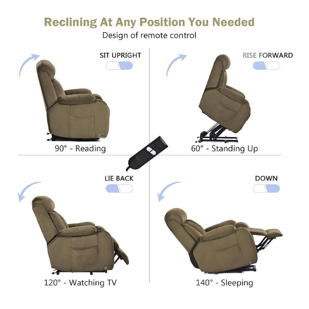 DAZONE Brown 31'' Wide Power Lift Assist Standard Recliner Velvet Polyester Blend with Remote Control