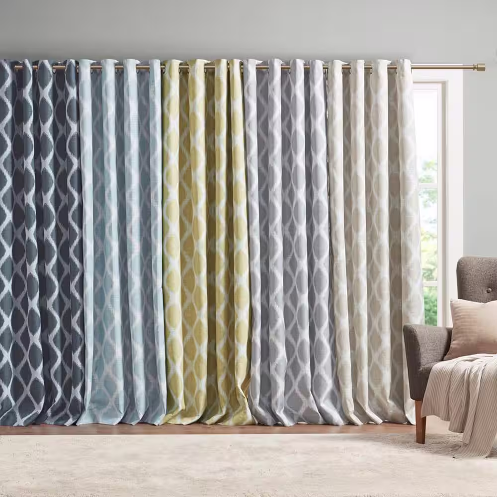 Sun Smart Kagen Taupe Printed Ikat Patio 100 in. W x 84 in. L Blackout Grommet Top Curtain
