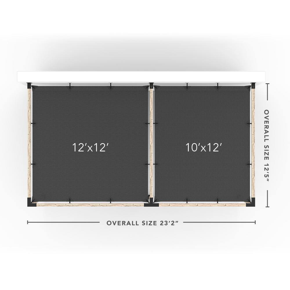 TOJA GRID 12 ft. L x 22 ft. W Double Wall Mount Pergola Kit with 2 Denim Shade Sails, 4x4 Wood