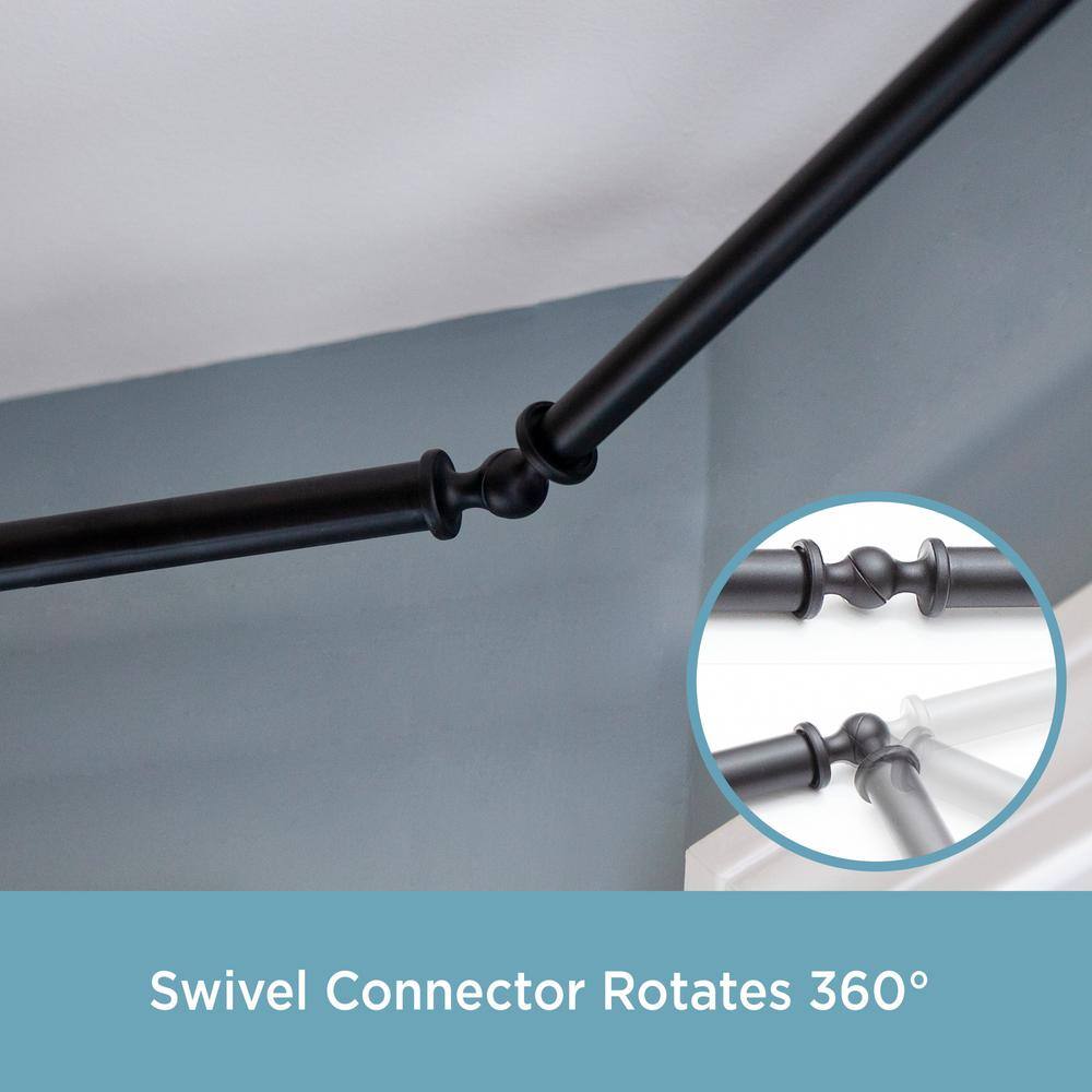 Kenney Bryce 78 in. - 144 in. Adjustable Single Bay Window Curtain Rod 3/4 in. Diameter in Black with Ball Finials