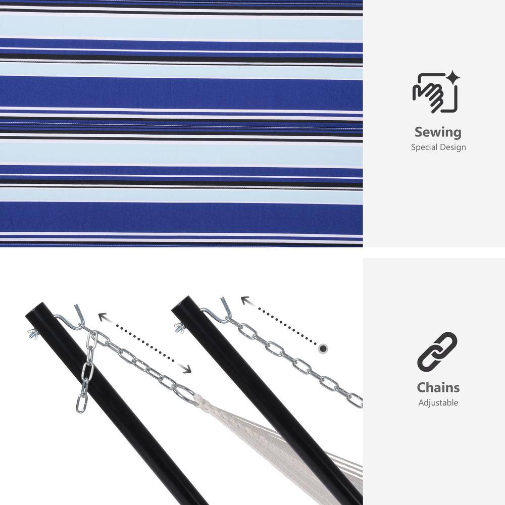 Atesun 12 ft. Free Standing, 475 lbs. Capacity, Heavy-Duty 2-Person Hammock with Stand and Detachable Pillow in Blue Stripes