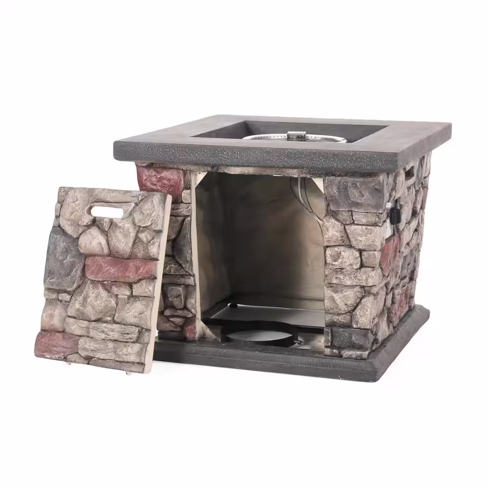 Noble House Tatum 30 in. x 24 in. Square MGO Propane Fire Pit in Stone