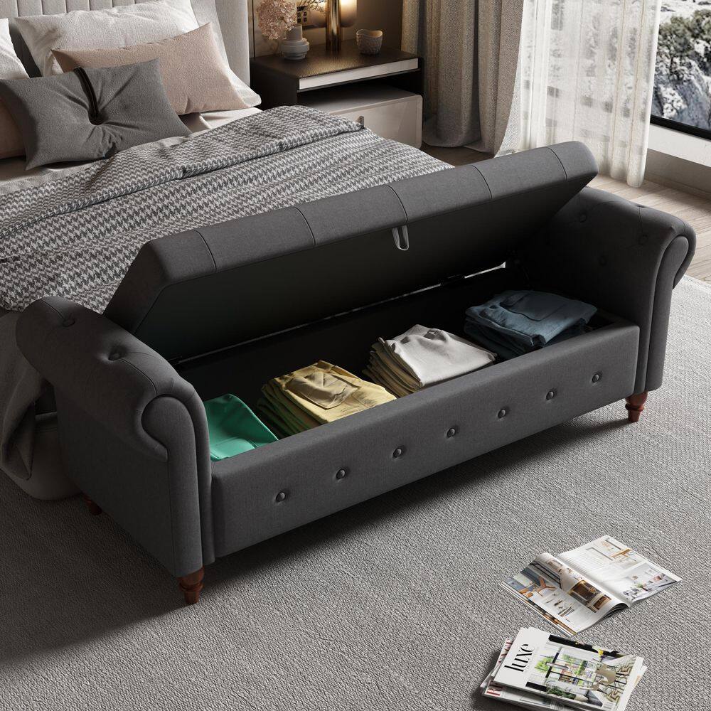 None Nordic Dark Gray Fabric Bed Bench with Storage Compartment (25 in. H X 63 in. W X 22in. D)
