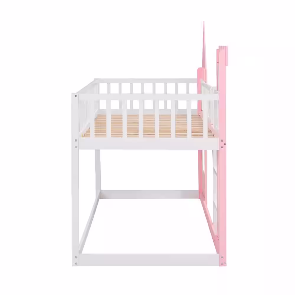 Harper & Bright Designs Pink Twin over Twin Castle Bunk Bed with Ladder