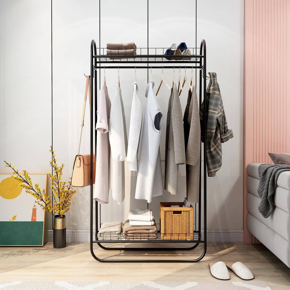 None Black Metal Clothes Rack 32.9 in. W x 64.96 in. H