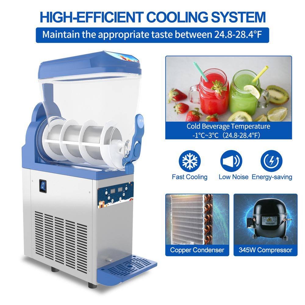 Phivve 528 oz. Blue and Silver Snow Cone Machine with 15 L Tank Commercial Slushy Machine, 500W