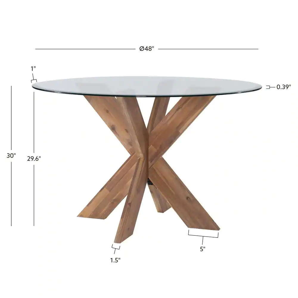 Linon Home Decor Norris 48 in. L Natural Round Dining Table with Glass Top (Seats 4)