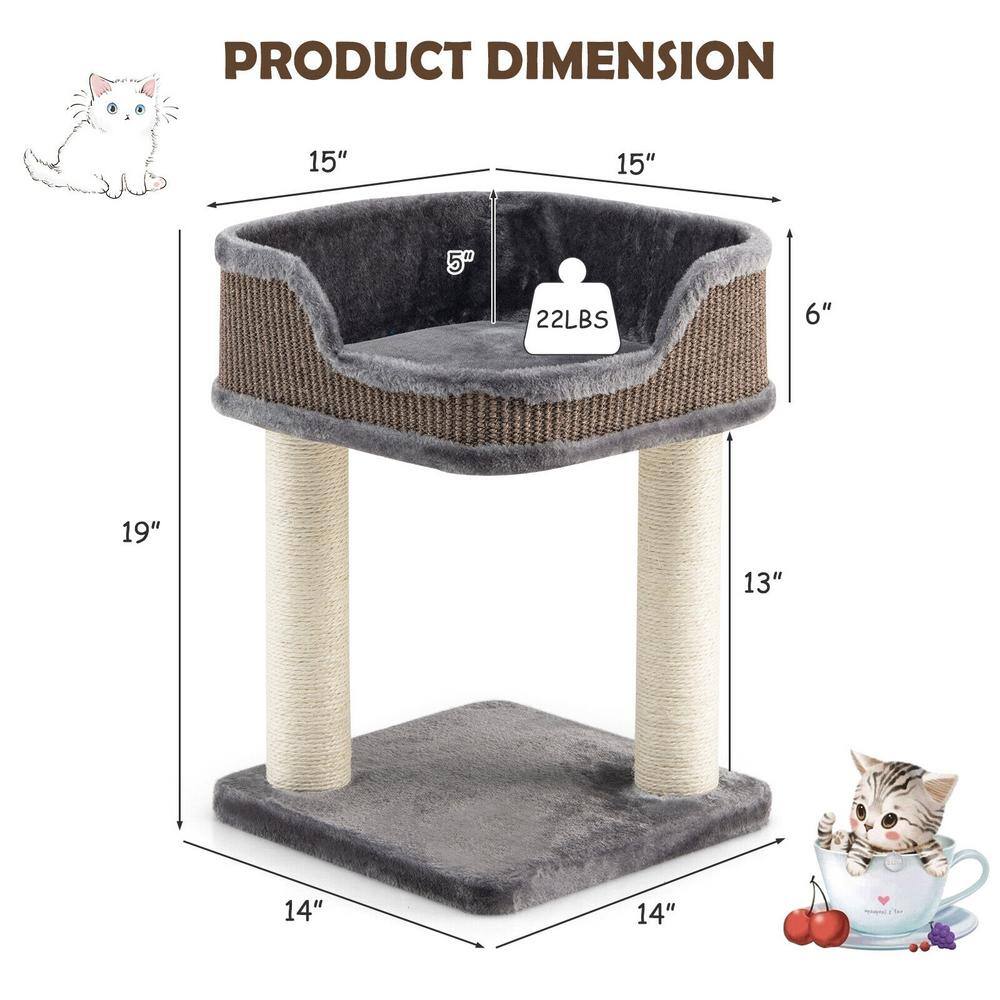 ANGELES HOME Gray Multi-Level Cat Climbing Tree with Scratching Posts and Large Plush Perch