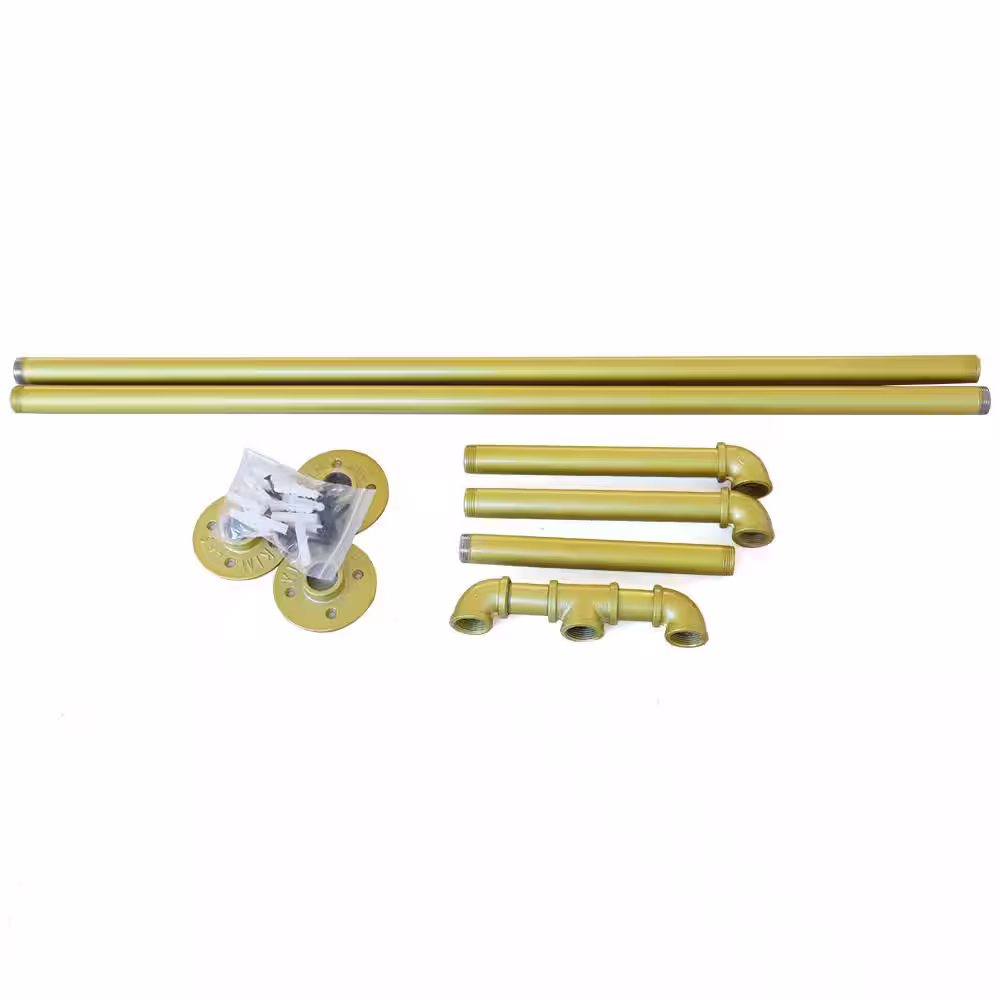 None Gold Iron Clothes Rack Hanging Rod Wall Mounted Pipe Garment Rack 71 in. W x 7.5 in. H