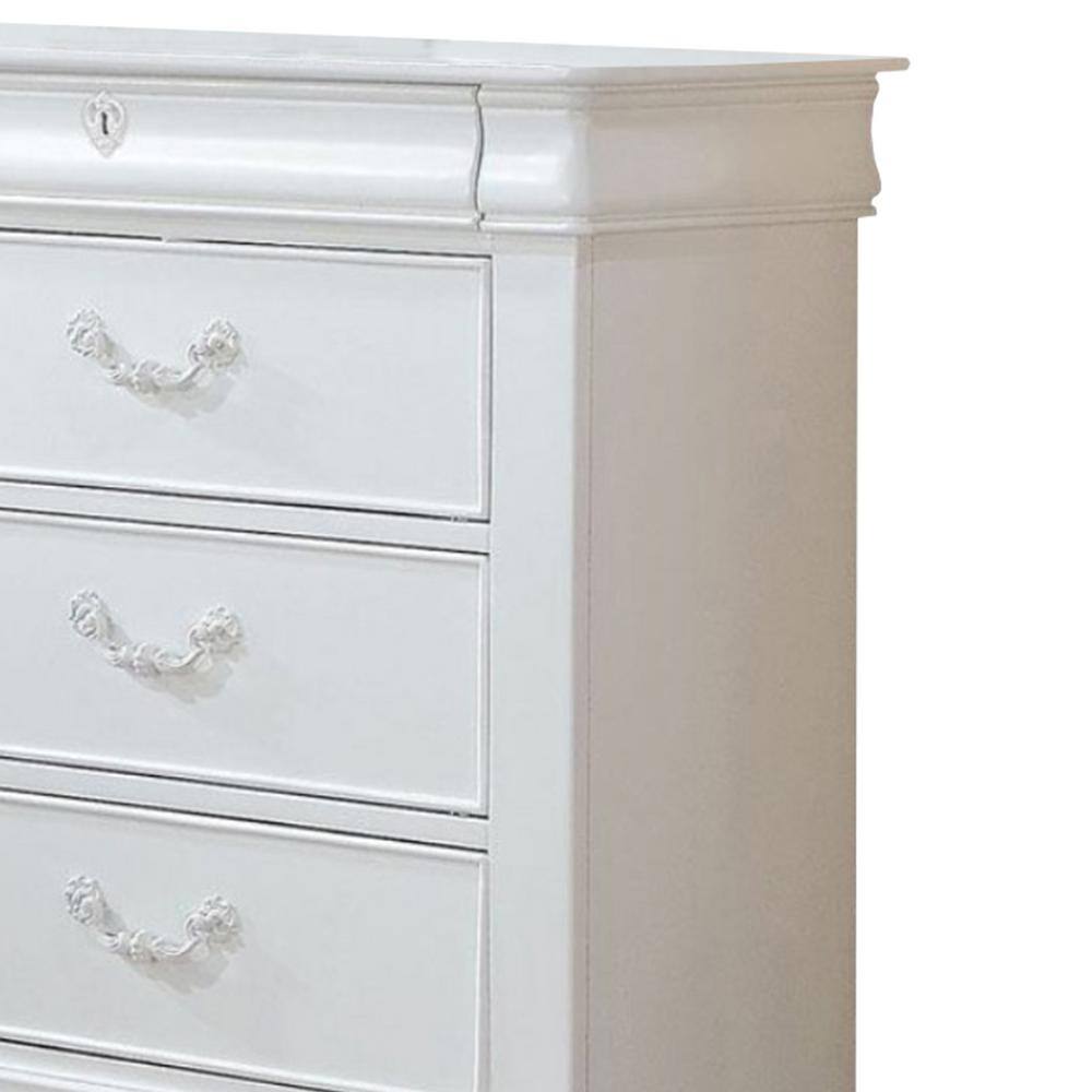 Benjara 8-Drawers White Wooden Dresser with Antique Metal Handles 56 in. L x 15.7 in. W x 37.2 in. H
