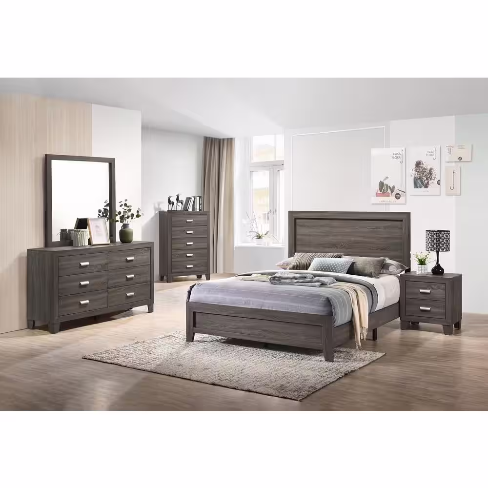 None Anastasia 5-Piece Gray Queen Panel Bedroom Set