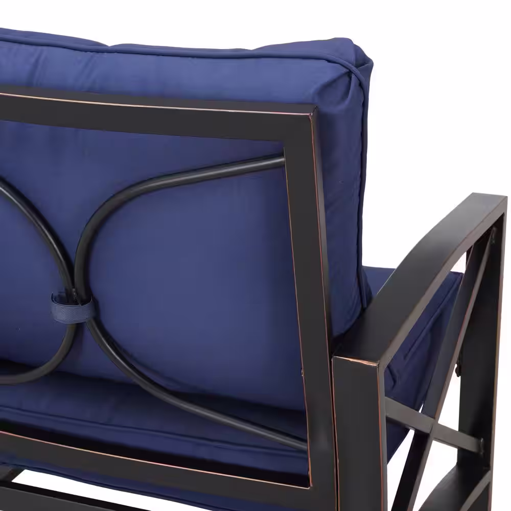 Patio Festival 5-Piece Metal Patio Conversation Set with Blue Cushions