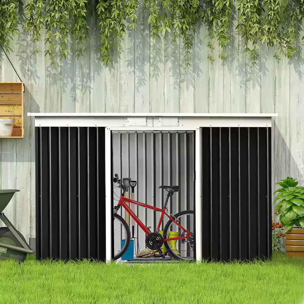 Outsunny 9 ft. W x 4 ft. D Rust-Resistant Metal Shed with Spacious Layout and Durable Frame, Grey Coverage Area (35 sq. ft.)