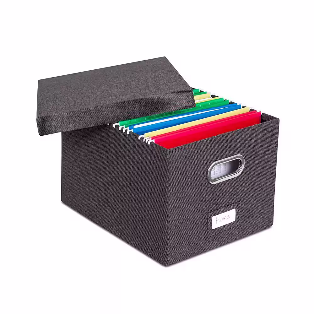 BirdRock Home Charcoal Collapsible File Storage Organizer with Lid (4-Pack)