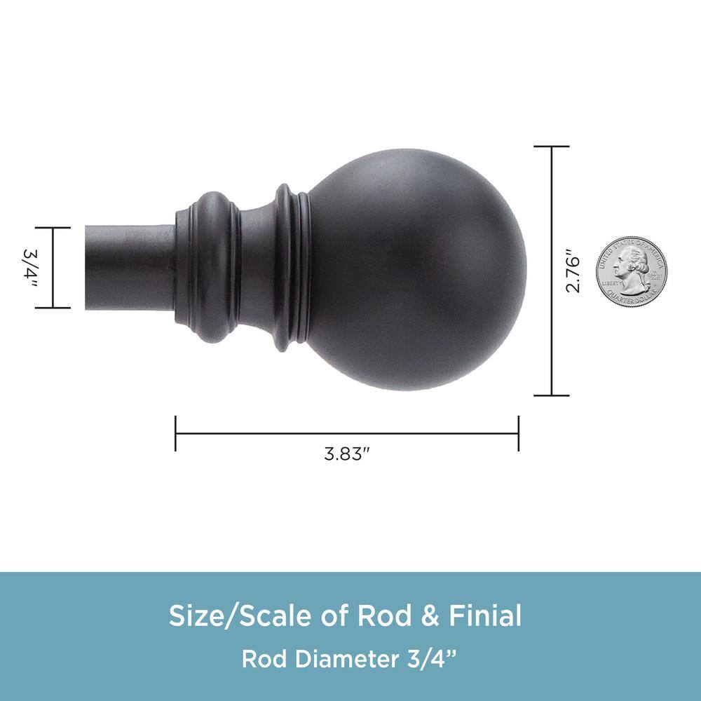 Kenney Bryce 78 in. - 144 in. Adjustable Double Bay Window Curtain Rod 3/4 in. Diameter in Black with Ball Finials