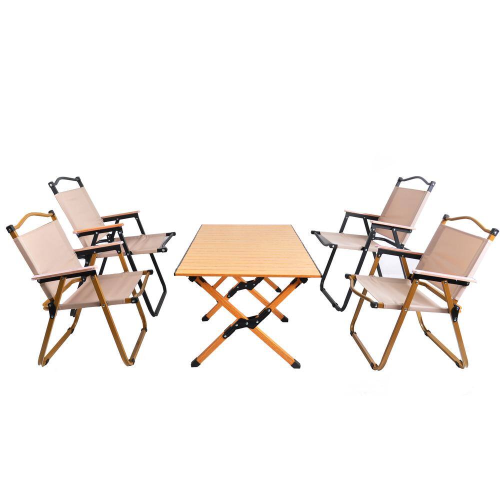 None Portable Picnic Table, Rollable Aluminum Alloy Table Top, with Folding Solid X-Shaped Frame and Handbag